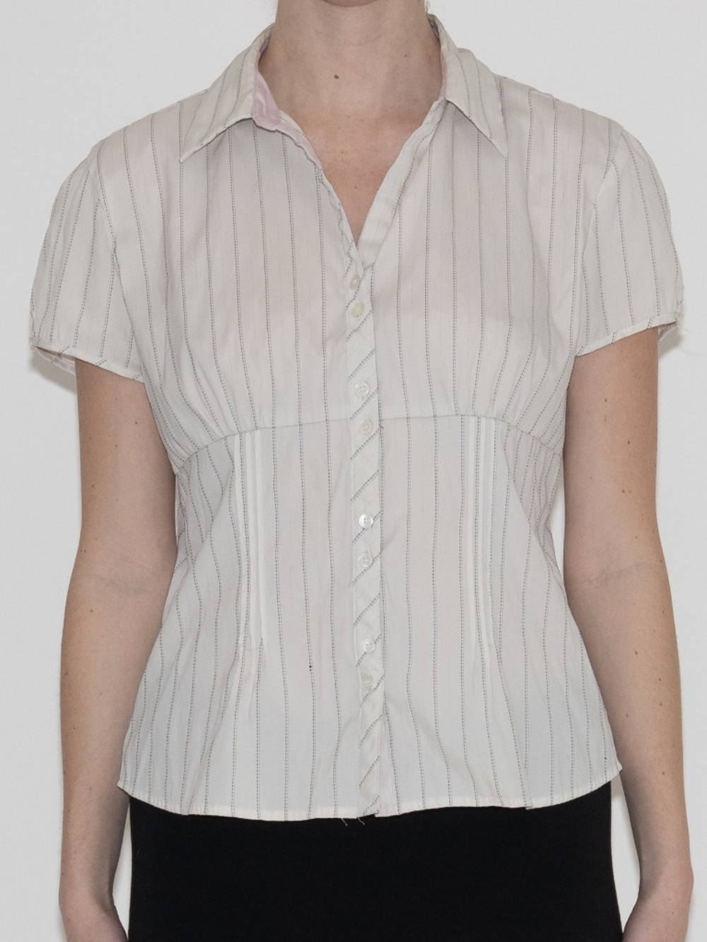 Y2k button up blouse pinstripe v neck size large DCC